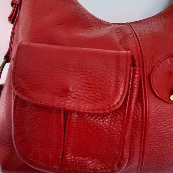 Imported Red Pebbled Leather Shoulder Bag by "XY Paris" - Picture 3 of 13